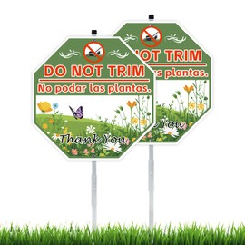 2 Pack 10" x 28" Do Not Trim Yard Signs with Stake and Accessories, Rust Free Aluminum Composite, Bilingual Garden Metal Do Not Mow Signs for Outdoor Lawn
