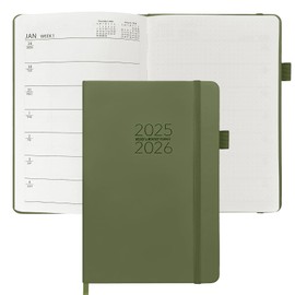 TIIKKASI 2025-2026 Weekly Planner July to June, Daily Time Slot Appointment Book, Monthly Calendar, Two Pages Per Week, 8.5'' x 5.75'' Minimalist Notebook, Faux Leather Hardcover - Macha Green