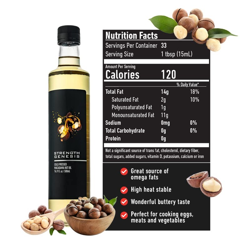 Strength Genesis Australian Macadamia Nut Oil, Cold-Pressed Macadamia Oil for