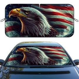 American Flag Eagle Car Windshield Sunshade Folding Patriotic Eagle Heatshield Front Window Car Sun ​Shade Windshield Rays Sun Shade Visor Protector for Car Sedan Truck SUV Accessories 59x31.5 Inch