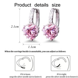 GULICX Heart shape Created Pink sapphire Cubic Zirconia Silver Tone hoops shiny earrings