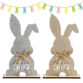 Herbst Pack of 2 Easter Decoration 23 cm Large Felt Wooden Rabbit for Standing Up Cute Felt Easter Bunny Decoration Stand for Easter Easter Decoration Indoor Table Set for Garden Spring Decoration