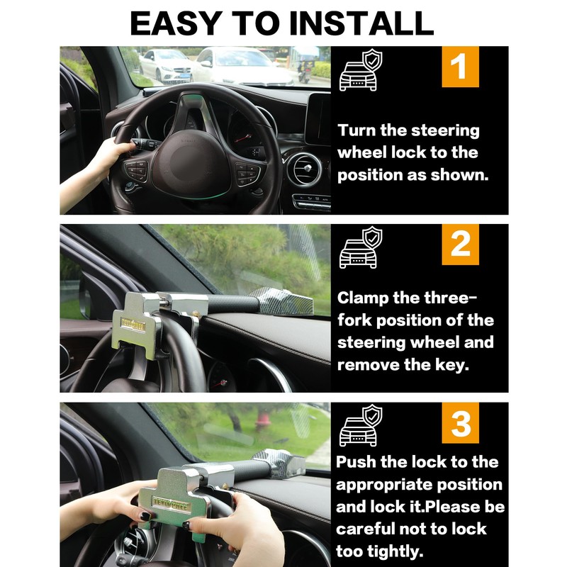 Tevlaphee Steering Wheel Lock with Alarm,Heavy Duty Anti-Theft Car Device