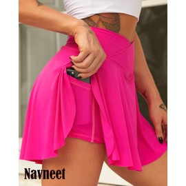 Navneet Women Tennis Skirts with Pockets High Waisted Golf Skirts Athletic Skorts Pleated Mini Skirt Workout Sport Pickleball, Hot Pink, M