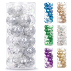 AMS 2.76"/24ct Shatterproof Clear Plastic Christmas Ball Ornaments Decorative Xmas Baubles Set with Stuffed Delicate Decorations for Wedding,Thanksgiving,Party(70mm, Sliver)