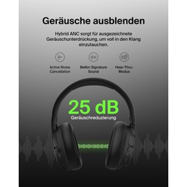 Belkin SoundForm Isolate Noise Cancelling Headphones Wireless Bluetooth Headphones, Headset with Microphone, Over-Ear Headphones with 60 Hours Playback, Deep Bass, CloudCushion Earpieces - Black