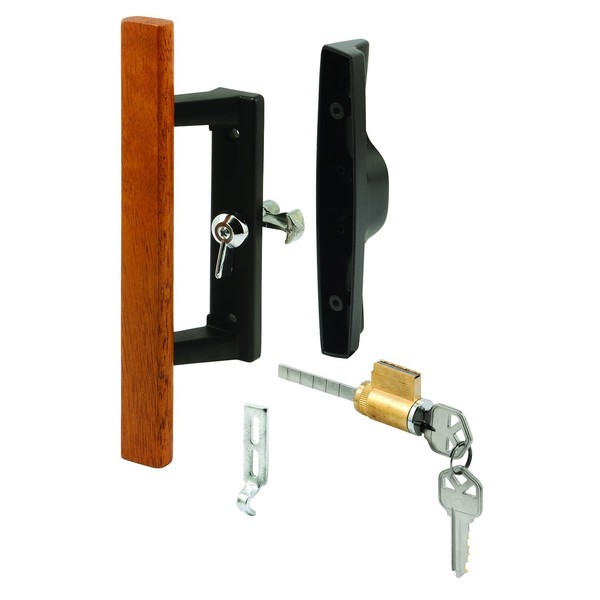 Prime-Line C 1132 Patio Door Internal Style Door Handle, Black, Keyed, 3-15/16 In. Hole Centers (Single Pack)