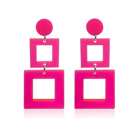 Hollow Round Acrylic Dangle Earrings Transparent Square Geometric Multi-Color Fashion Earrings for Women-Pink Square