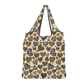 MEIKIUP African Safari Animal Print Reusable Grocery Bag Heart Love Gift Zebra Leopard Folding Tote Shopping Bag Fits in Pocket (Heart Love F-Bag-UK)