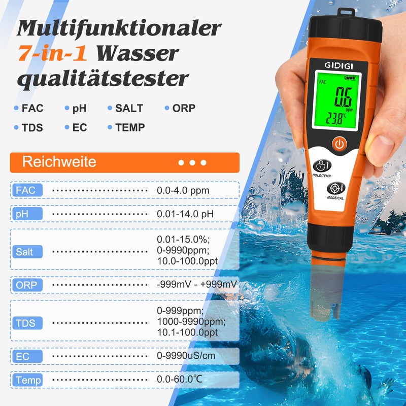 Chlorine and pH Meter Pools, Salt Meter for Swimming Pools,