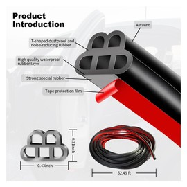 DUSCOKE 52.5FT Car Door Seal Strip, Double Layer 5-Hole Automotive Weather Stripping, Universal Self-Adhesive Auto Rubber Seal Soundproofing Weatherstrip for Car Tailgate Door Hood (52.5FT)
