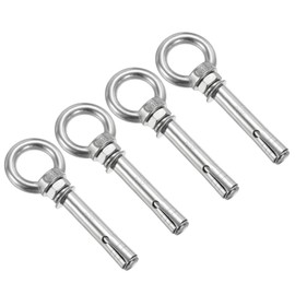 PATIKIL M8x70mm Extended Eye Bolts 4 Pack 304 Stainless Steel Shoulder Anchor Eye Bolt Screw with Eye Ring for Concrete Brick Walls Canopy Engineering Rigging Silver Tone