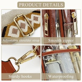 AdiStylinno Transparent Crossbody Shoulder Bag for Men and Women, Transparent Shoulder Bag, Small Transparent Bag with Adjustable Shoulder Straps for Sports Stadium Concert, brown