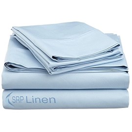 Elegant 4PC Sheet set with 6" Deep pocket made by 800TC 100% cotton for RV- Trucks, campers, Airstream, Bus, Boat and motor homes Short Queen, Light Blue Solid