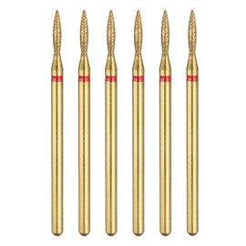 sourcing map 6pcs 200-230 Grits Diamond Grinding Bit 1.3mm Oval Head 2.35mm Shank 8mm Length Titanium Plated Stone Sanding Drill Bits Rotary Tool for Nails Grinding Polishing