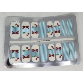 Cherry Bow Blue Lines Nail Polish Wraps - Nail Polish Strips