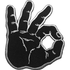 Papapatch OK Okay Hand Sign Signal Logo Symbol Sew Iron on Embroidered Applique Badge Sign Patch - Black (Iron-OK-Hand-Sign-BK)