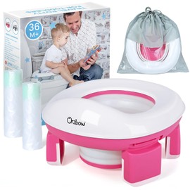 Orzbow Portable Potty for Toddler Kids Travel Potty Training Toilet Seat with Storage Bag- Foldable Potty Chair with 40pcs Travel Bags, Detachable Carry Baby Potty with Splash Guard for Toddlers, Pink