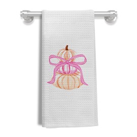 EKGJW Coquette Fall Pink Bow Pumpkin Kitchen Towels, 16x24 Inches, Pink Bow & Pumpkin Design, Multipurpose, Highly Absorbent, Fall Home Decor