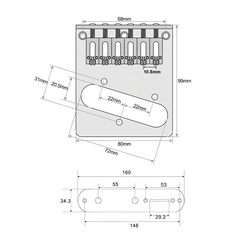 Gurtt Gold Carved Roller Telecaster Bridge – 6 String Saddle
