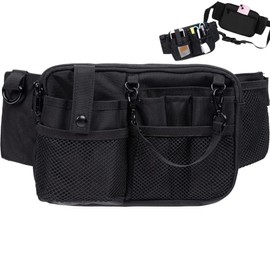 DJAMINHERY Nurse Waist Bag Nurse Storage Bag Work Nursing Bag Lightweight Multifunctional Multi Pockets Storage Waist Bag Unisex Suitable for Nurses, Hospitals, Medical Workers, Veterinarians, Beauticians (Black)