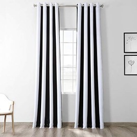HPD Half Price Drapes BOCH-KC43-120-GR Stripe Grommet Blackout Room Darkening Curtain (1 Panel), 50 X 120, Awning Black & Fog White