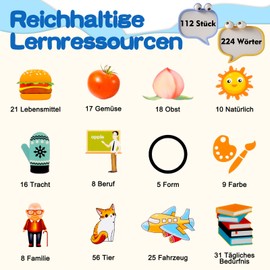 Talking Flash Cards, Standard German 112 Sheets, 224 Words, Talking Flash Cards, Educational Toy for Toddlers 2-4 Years Old, Interactive Toy for Boys Girls (Blue)