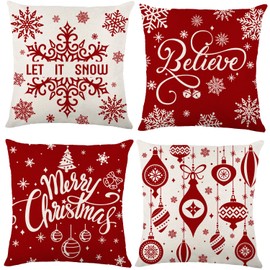 YUJUN 4 Pack Buffalo Plaid Red Christmas Throw Pillow Covers, 18x18in, Perfect for Living Room, Bed, Sofa, Car, Seat, Floor, Bench, Office, Cafe, Party, Christmas, Outdoors