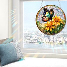 Sun Catchers Indoor Window Butterfly Sunflower Dragonfly Acrylic Suncatcher Window Hanging Decoration Sun Catcher Decor for Living Room Bedroom Summer Home Balcony Ornaments Decoration (Butterfly - B)