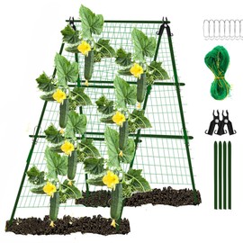 Cucumber Trellis Garden Trellis Arch Trellis, Tall Metal Trellis for Climbing Plants Support Vegetable Peas Fruit Vine Outdoor A-Frame Trellis (Green)