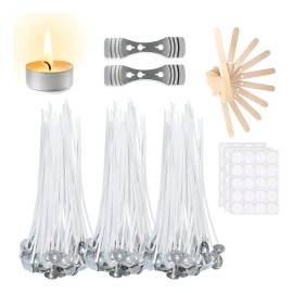 Mechas para Velas Harmei 300 Piezas Algodn 15cm Incluye Pegatinas y Soportes Combustin sin humo Mecha de algodn natural                               