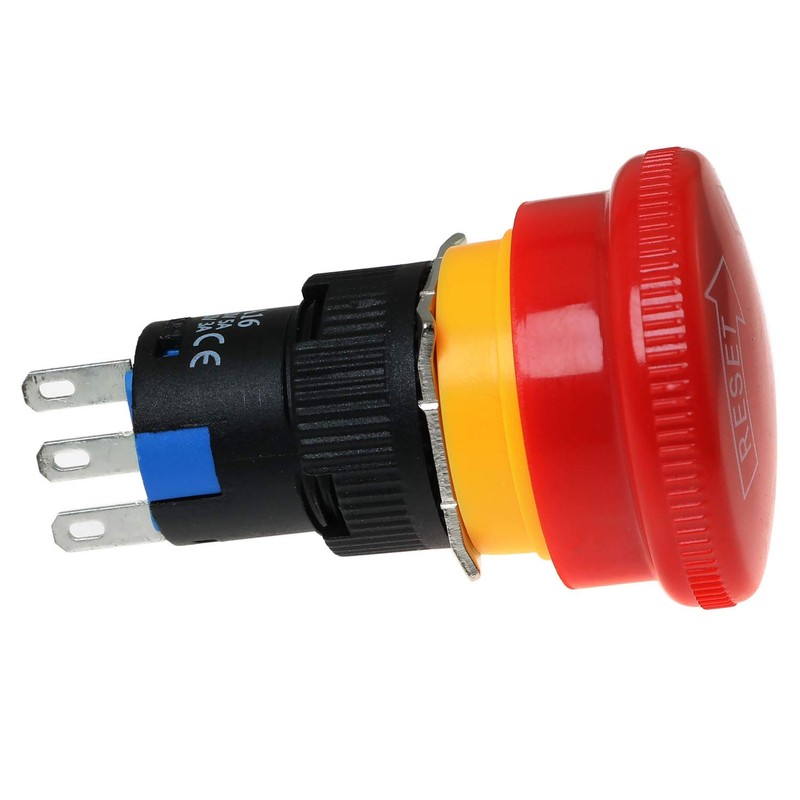 E-outstanding Red Mushroom Cap AC 250V 5A 3Pin 16mm mounting