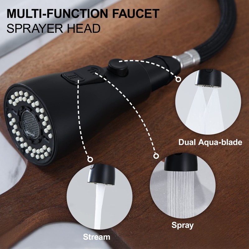 Matte Black Kitchen Faucet with Pull Down Sprayer - High