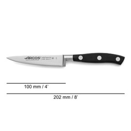 Arcos Forged Knife 3 pieces Nitrum Stainless Steel. Ergonomic Polyoxymethylene POM Handle. Series Riviera. Thin blade with a smooth edge. Black Color.
