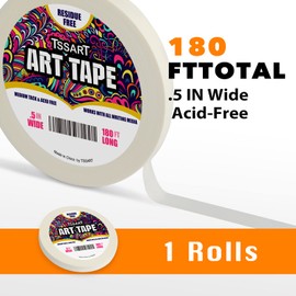TSSART White Art Tape Medium Tack - Masking Artists Tape for Drafting Art Watercolor Painting Canvas Framing - Acid Free 1/2Inch/ 0.5inch Wide 180FT Long