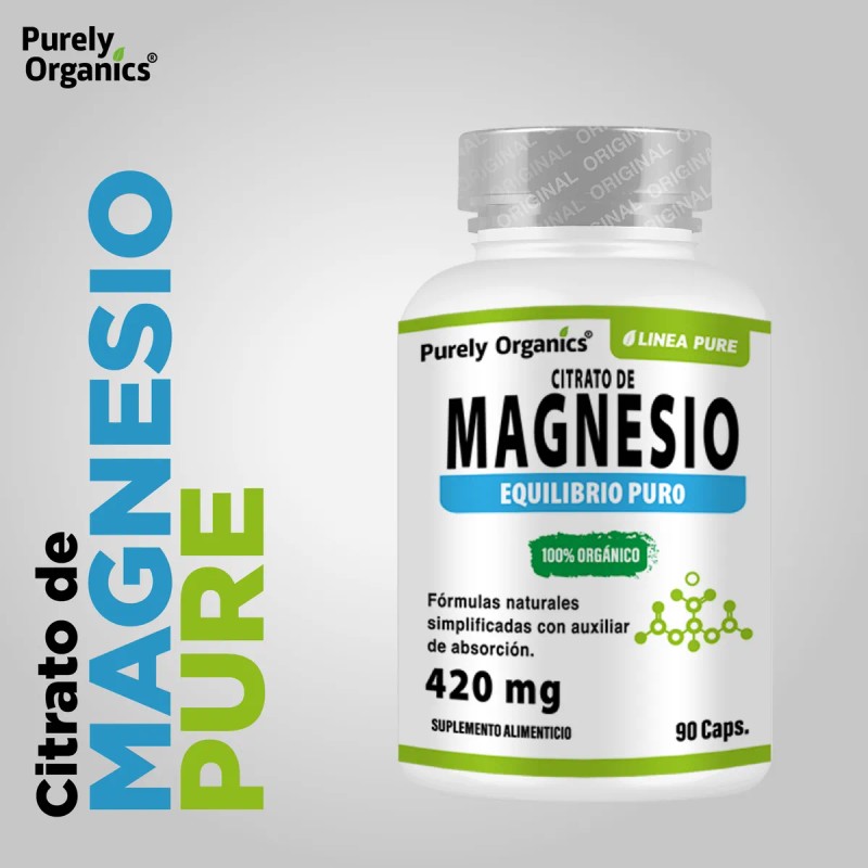 Citrato De Magnesio, 90 Cpsulas. Purely Organics. Sin Sabor