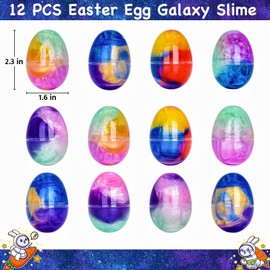 12 Pack Prefilled Easter Galaxy Slime Eggs Easter Slime Egg Fillers Easter Squishies Toys Stress Reliever for Kids Boys Girls Easter Egg Hunt Filling Treats Easter Basket Stuffers Easter Party Favor