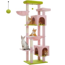 PETEPELA Large Cat Tree, 69-Inch Tall Cat Tower for Indoor Large Cats with Super Large Hammock, Cat Climbing Tree Tower with Scratching Posts, Cozy Condo House and Large Top Perch, Pink
