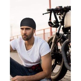 Boao 6 Pieces Skull Caps Helmet Liner Sweat Wicking Cap Running Hats Cycling Skull Caps for Men Women (Black,2X-Large)