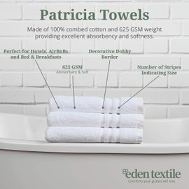 Hotel Bath Towel Set for AirBnB, Inns and Spas, Soft and Durable, 100% Cotton in White Patricia Set of 4 Bath Towels, 2 Hand Towels, 2 Washcloths
