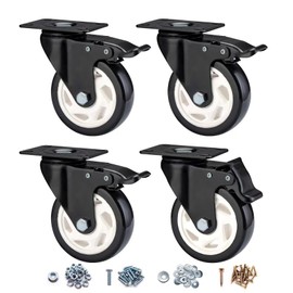 4 inch Caster Wheels, Casters Set of 4 Heavy Duty - CLOATFET Locking Swivel Casters with Brake (Top Plate), Non Marking Black Castor Wheels for Cart Furniture Workbench