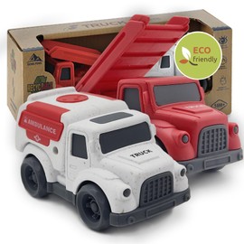 Aigitoy Toddler Car Toys for 3+ Year Old, Fire Truck, Ambulance, PVC, BPA Free, Phthalates Free, Easter Christmas Birthday, Dishwasher Safe, Recycled Plastic, Gifts for 3 4 5 6 Year Boy Girl.