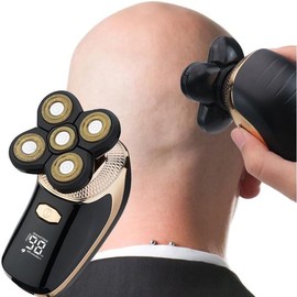 Electric Razor for Men Head Shaver for Bald Men Grooming Kit Wet Dry Rotary Shavers Nose Hair Beard Trimmer Clippers Facial Cleansing Brush Cordless Waterproof USB Charging Rechargeable springtok - Color: Gold