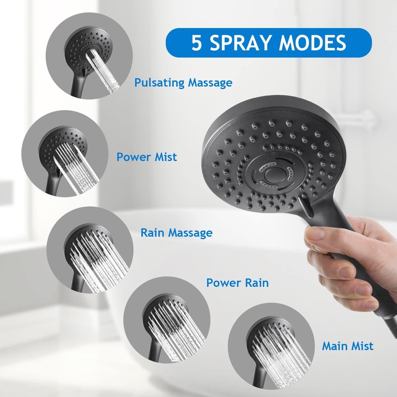 High/Low Pressure Water Rain Shower Head with 11 Inch Adjustable