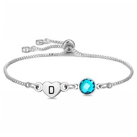 Initial Bracelets for Women Dainty D Heart Silver Bracelets for Ladies Trendy Letter D Charm Bracelet Chain Jewelry for Birthday Valentines Christmas Mother's Day (D)
