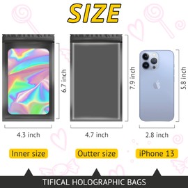 TIFICAL 50 PCS Smell Proof Bag, Holographic Bags Packaging Bags for Small Business, Foil Freshies Bags for Food Storage, Sample Bags Resealable Bags for Eyelash, Jewelry, Lip Gloss