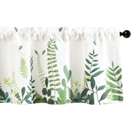 Leeva Farmhouse Valance Curtains for Kitchen Windows, Green Leaves Rod Pocket Watercolor Botanical Window Treatment, Bedroom Living Room Valances for Windows, 52 x 18 Inches