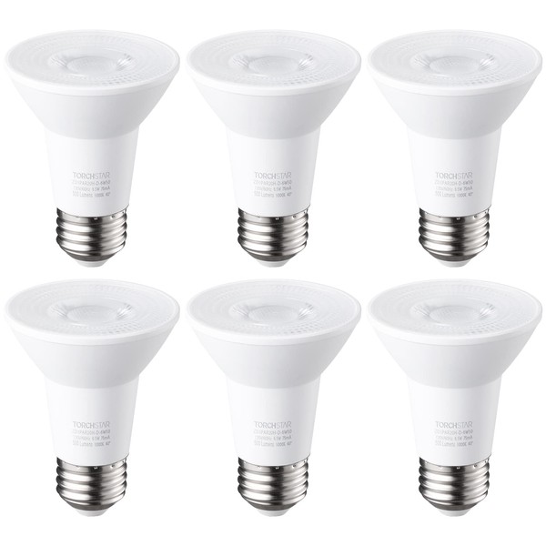 TORCHSTAR PAR20 LED Bulbs, CRI90+ Dimmable LED Spotlight Bulb, 6.5W 50 Watt Eqv., 500LM Track Light Bulb, E26 Medium Base, Recessed Lighting Bulbs, 5000K Daylight, UL & Energy Star Listed, Pack of 6