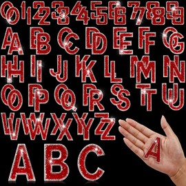 72 Pcs Rhinestone Letter Stickers Crystal Alphabet A-Z Letters & 0-9 Number Self-Adhesive Letter Patches Bling Glitter Letter Number Stickers for Clothing Craft Decor（Red）