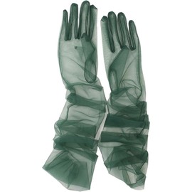 Hoseirty Ladies Long Tulle Wedding Party Bride Gloves 27.5 Inch Elbow Length Vintage Sheer Tea Party Evening Prom Opera Party Gloves Black, dark green